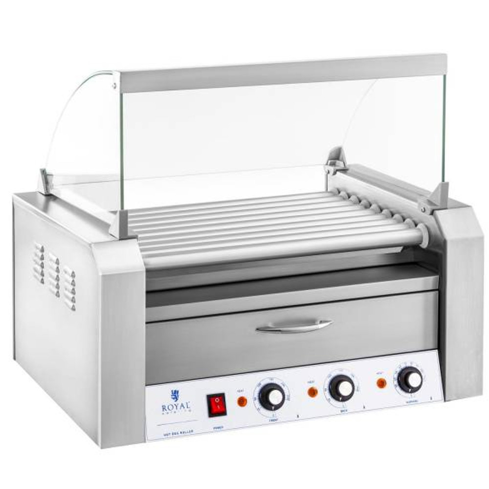 Roller Roller BBQ so štítom a vykurovacou zásuvkou pre býky 16 Springs HotDog 2200W 230V Royal Catering