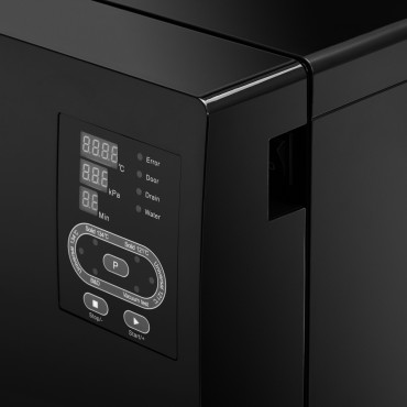LAFOMED AUTOKLAAV STANDARD LINE LFSS08AA LED MET PRINTER 8 L KL. B MEDISCH ZWART — detail bedieningselementen
