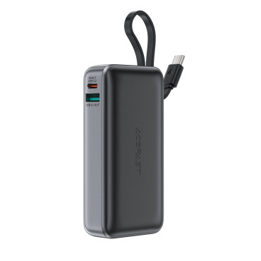Powerbank 10000mah PD30W με ενσωματωμένο καλώδιο USB-C - Μαύρο