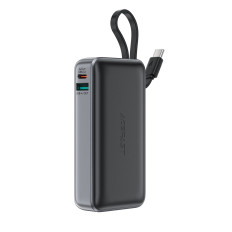 Powerbank 10000mah PD30W με ενσωματωμένο καλώδιο USB-C - Μαύρο