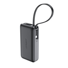 Powerbank 10000mah PD30W avec câble USB-C intégré - Noir