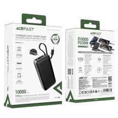 Powerbank 10000mah PD30W με ενσωματωμένο καλώδιο USB-C - Μαύρο