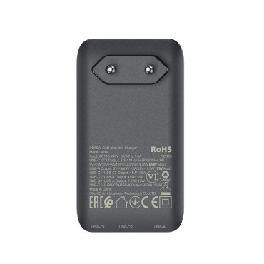 Plattlastare 65W GAN 2 USB-C USB-A Ultra Tunn - Svart