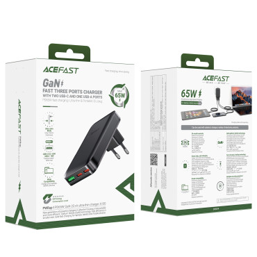 Plattlastare 65W GAN 2 USB-C USB-A Ultra Tunn - Svart