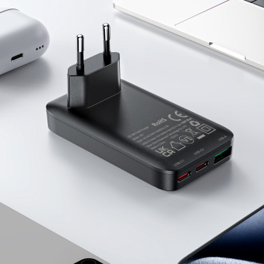 Lapos rakodó 65W GAN 2 USB-C USB-A ultra vékony - fekete