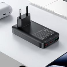 Lapos rakodó 65W GAN 2 USB-C USB-A ultra vékony - fekete