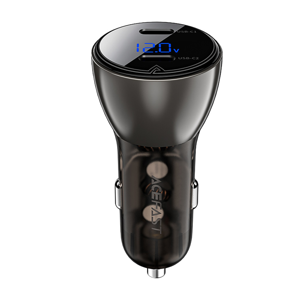 60w 2x carregador de carro USB-C com display e caixa de metal - preto