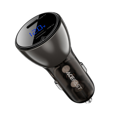 60W 2x USB-C Car Car Sky z zaslonom in kovinskim ohišjem - Črna