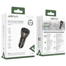 Caricabatterie da auto USB-C da 60W 2X con display e involucro in metallo - nero