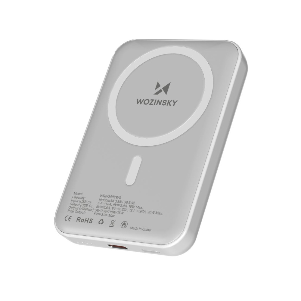 Magnetic Powerbank 10000 MAH s USB-C kabelom 25 cm - bijelo