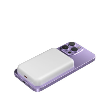Μαγνητική PowerBank 10000 mAh με καλώδιο USB-C 25 cm - λευκό