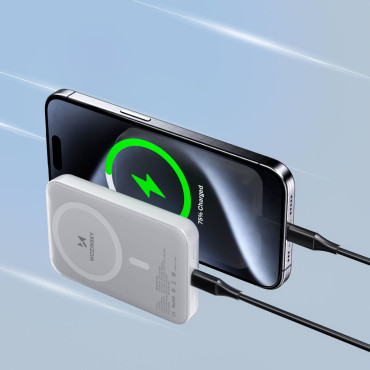 Magnetická Powerbank 10000 mAh s kabelem USB-C 25 cm - bílá