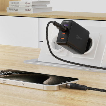 Kabel USB-A-kabel - USB-C3A med magnetisk arrangör 1.2m - svart