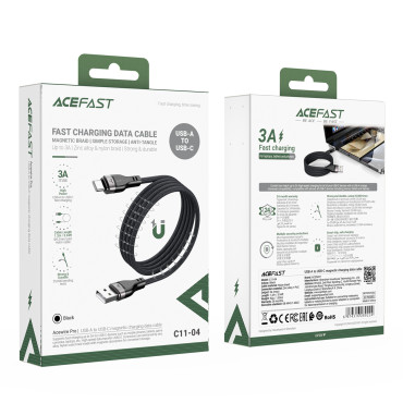 Kabel USB-A-kabel - USB-C3A med magnetisk arrangör 1.2m - svart