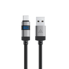 Kabeļu USB-A - USB-C kabelis ar 480MB / s 66W displeju 1.2m - melns