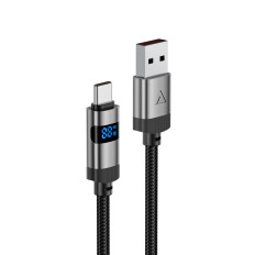 Kabeļu USB-A - USB-C kabelis ar 480MB / s 66W displeju 1.2m - melns