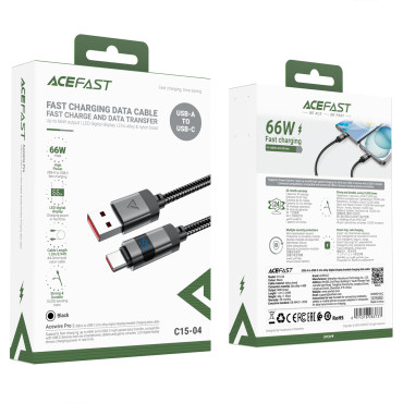 Kabelis USB-A - USB-C kabelis su 480MB / s 66W ekranu 1.2m - juoda