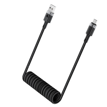 Kabel spiralkabel USB-A - USB-C 480MB / s 3a 1.2m - svart