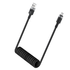 Kabelová spirálová kabel USB-A - USB-C 480MB / s 3A 1.2m - černá