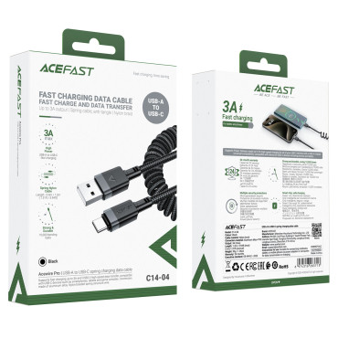 Kabeļu spirālveida kabelis USB-A - USB-C 480MB / S 3A 1.2m - melns