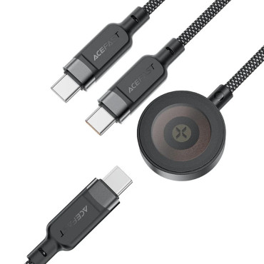 3In1 kabelis USB-C kabelis - 2x USB-C / įkroviklis Apple Žiūrėti qi 480mb / s 100w 1.2m - juoda