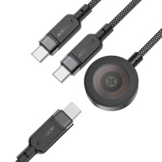 3in1 kabel USB-C-kabel - 2x USB-C / lader Apple Se Qi 480MB / S 100W 1.2m - Svart