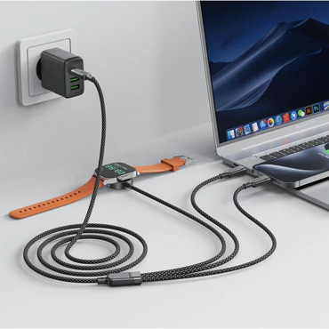 3in1 kabel USB-C-kabel - 2x USB-C / lader Apple Se Qi 480MB / S 100W 1.2m - Svart