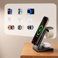 3in1 Wireless Charger Ladestasjon med Magsafe - Svart