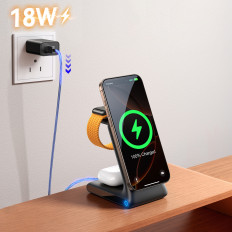 3in1 Wireless Charger Ladestasjon med Magsafe - Svart