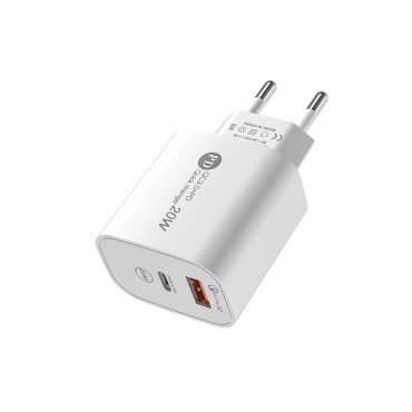 USB-A USB-C omrežnega polnilnika z USB-C 1M kablom - bela