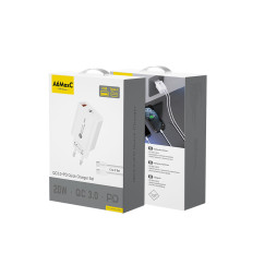 USB-A USB-C omrežnega polnilnika z USB-C 1M kablom - bela