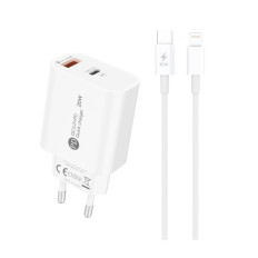 USB-A USB-C Network Laddare med USB-C-kabel - Iphone Lightning 1M - Vit