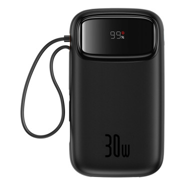Powerbank QPOW 2 20000MAH 30W με 2 ενσωματωμένα καλώδια USB-C - Μαύρο