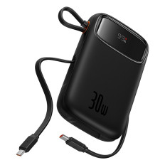 PowerBank QPOW 2 20000MAH 30W ar 2 iebūvētiem USB-C kabeļiem - melns