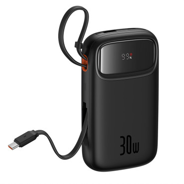 PowerBank QPOW 2 20000MAH 30W ar 2 iebūvētiem USB-C kabeļiem - melns