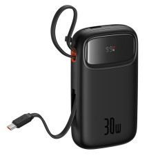 Powerbank QPOW 2 20000mAh 30W mit 2 eingebauten USB-C-Kabeln - Schwarz