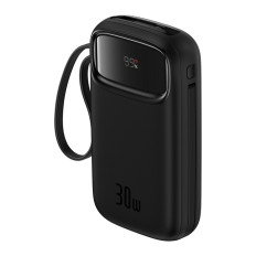 PowerBank Qpow 2 20000MAH 30W su 2 įmontuotu USB-C kabeliai - juoda