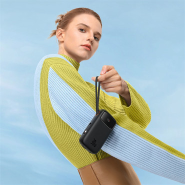 PowerBank QPOW 2 20000MAH 30W ar 2 iebūvētiem USB-C kabeļiem - melns