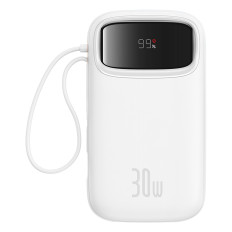Powerbank QPOW 2 20000mAh 30W with 2 built-in USB-C cables - white