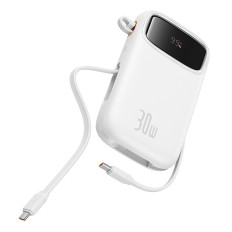 Powerbank Qpow 2 20000mAh 30W med 2 inbyggda USB-C-kablar - Vit