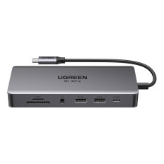 13W1 Adapter USB-C HUB - USB-A / USB-C / HDMI / DisplayPort / RJ45 / SD TF / AUX / USB-C PD - Γκρι