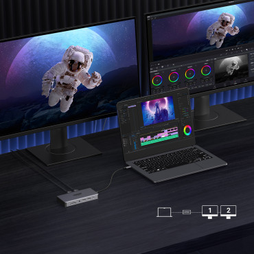 13W1 HUB USB-C adaptér - USB-A / USB-C / HDMI / DisplayPort / RJ45 / SD TF / AUX / USB-C PD - šedá