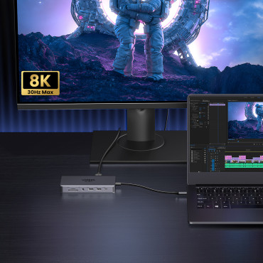 13W1 HUB USB-C ADAPTER - USB-A / USB-C / HDMI / DisplayPort / RJ45 / SD TF / AUX / USB-C PD - pilka