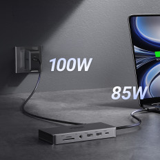 13W1 Hub Adaptador USB-C - USB-A / USB-C / HDMI / DisplayPort / RJ45 / SD TF / AUX / USB-C PD - Cinza