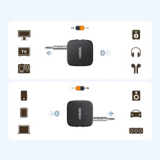 Transmissor Bluetooth Receptor de áudio 5.2 TX RX Mini Jack USB-C RCA - Preto