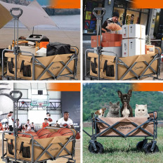 Tourist Foldable Garden Flat For Transport Big Wheels With Lock - Brown