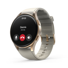 Smartwatch Hama 8900 GPS AMOLED 1.32 '' met een beige siliconenriem - goud