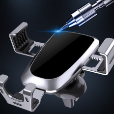 Suporte de carro gravitacional para um smartphone quadriculado de prata