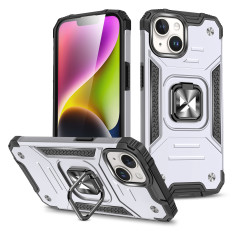 Estuche blindado con el soporte para el iPhone 15 Plus Ring Armor Silver