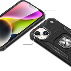 Oklopni slučaj s držačem prsta za iPhone 15 plus prsten oklop srebro